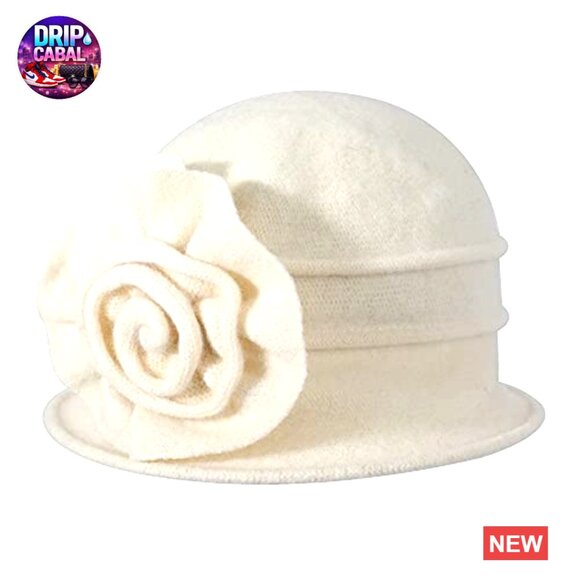 Wool Blend Vintage Cloche Bucket Hat with Stitched Flower Accent main image 4